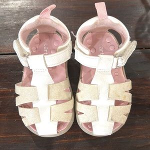 White w glitter strappy sandals and Velcro closure sz 3.5